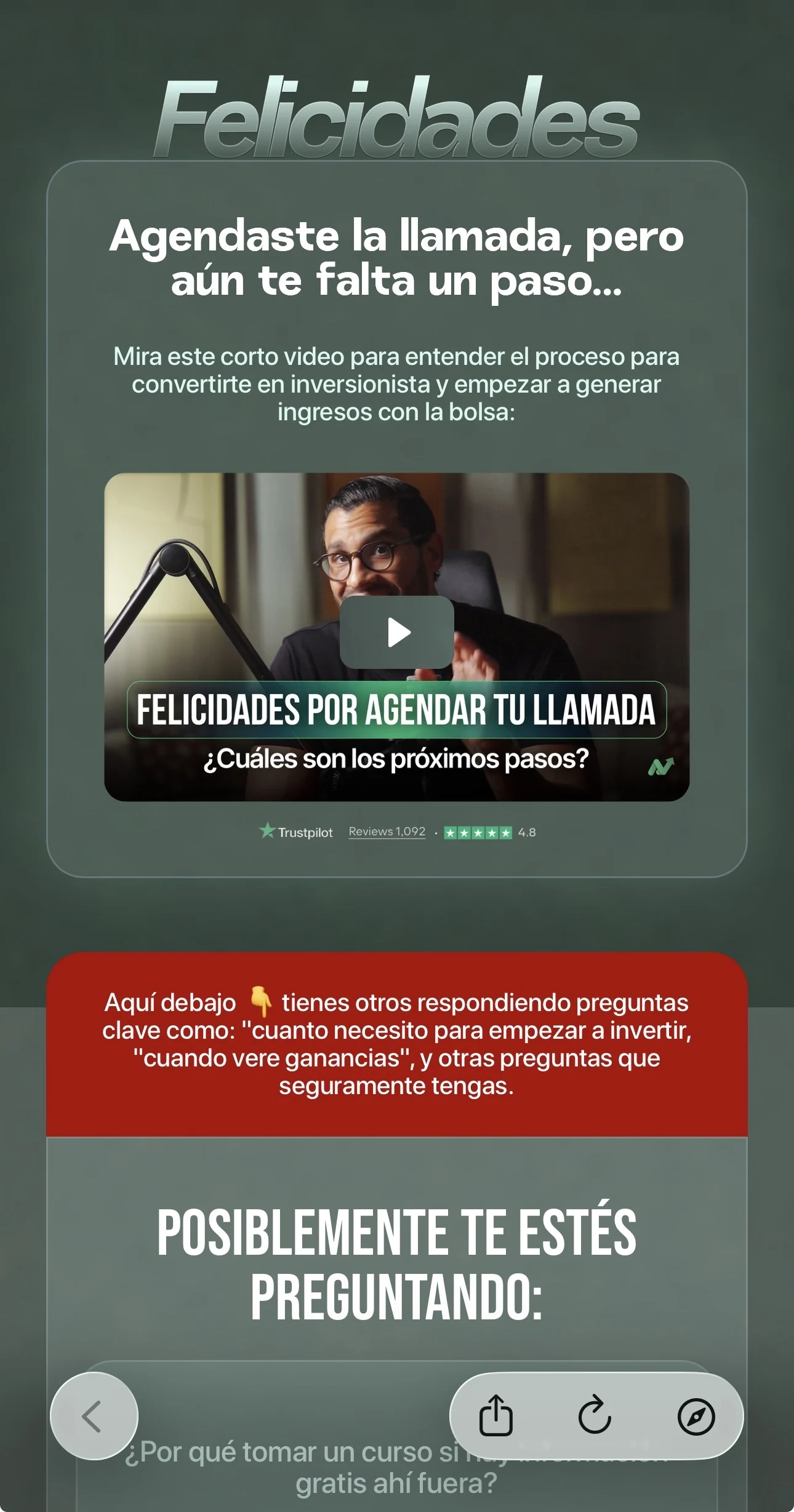Thank-you page — siguiente paso