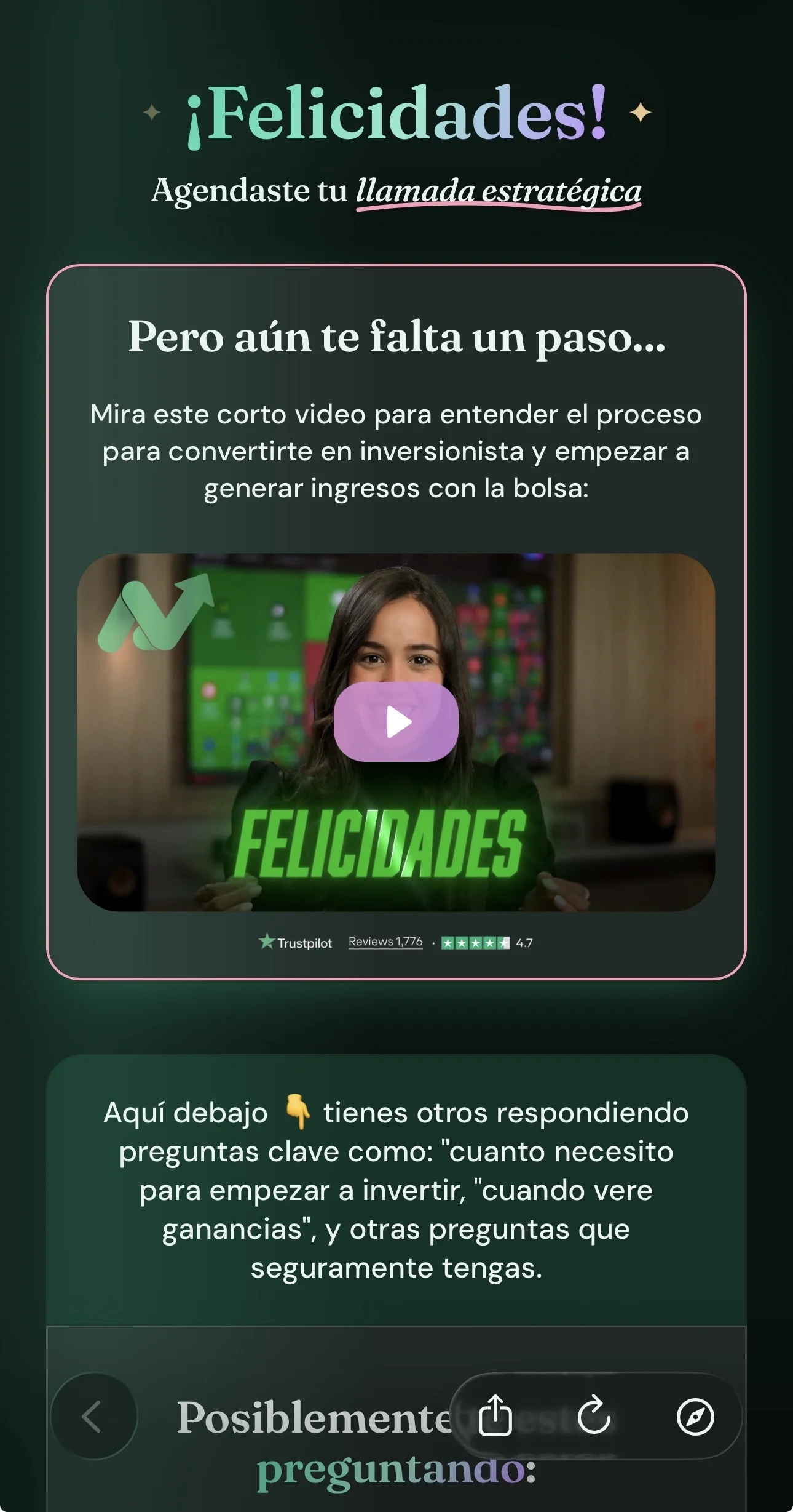 Thank-you page — felicidades