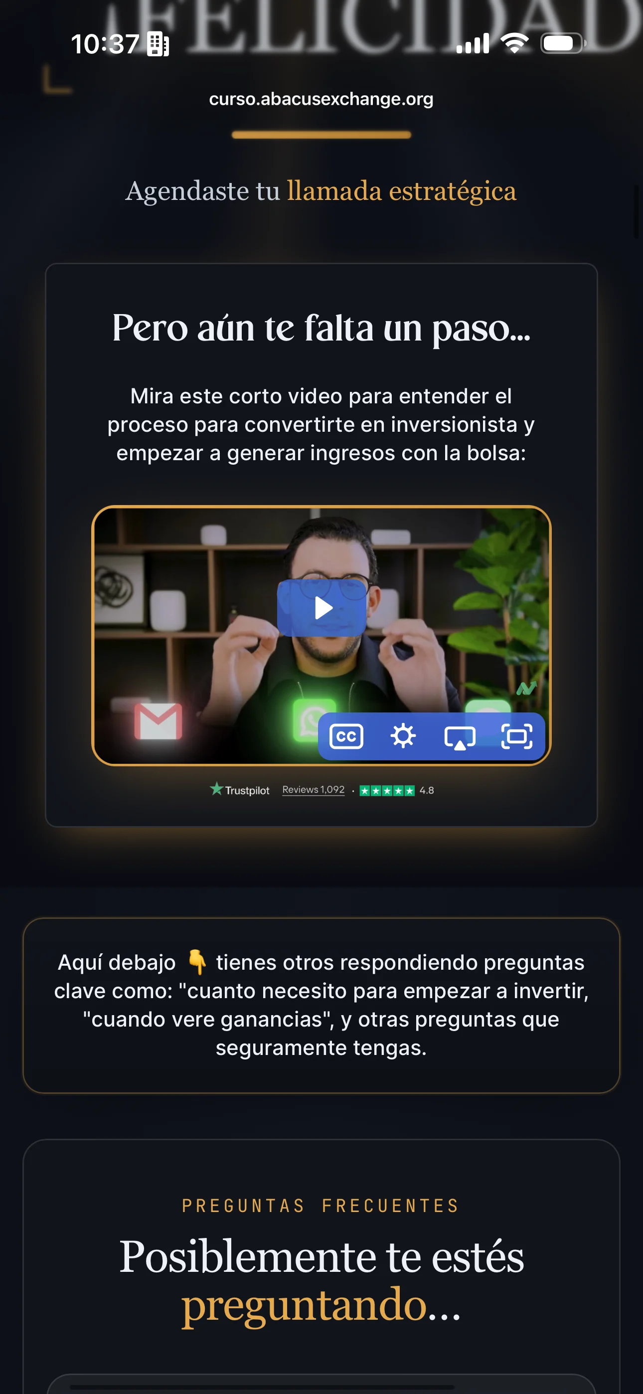 Thank-you page — fidelización
