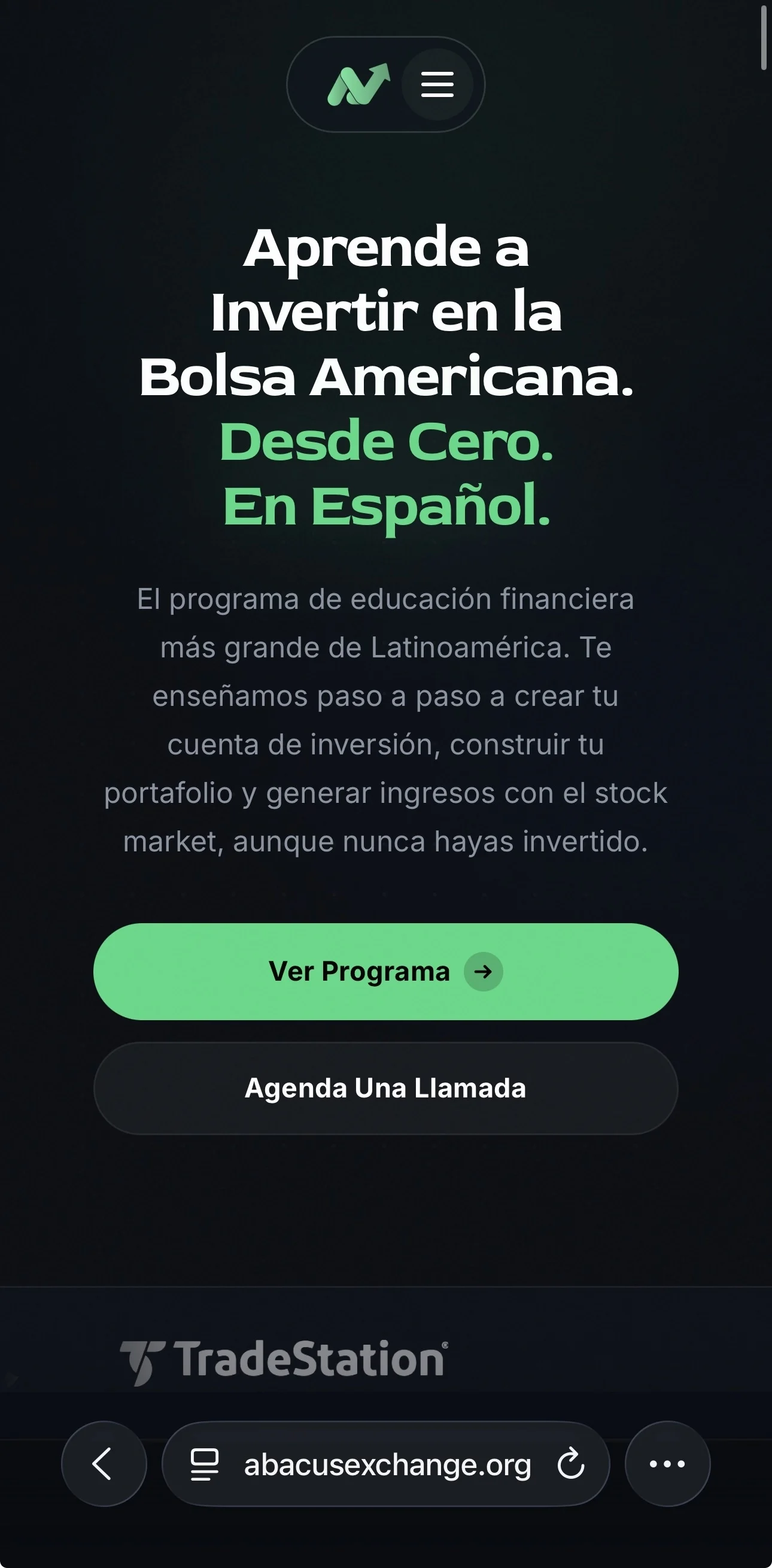 Hero del sitio en móvil