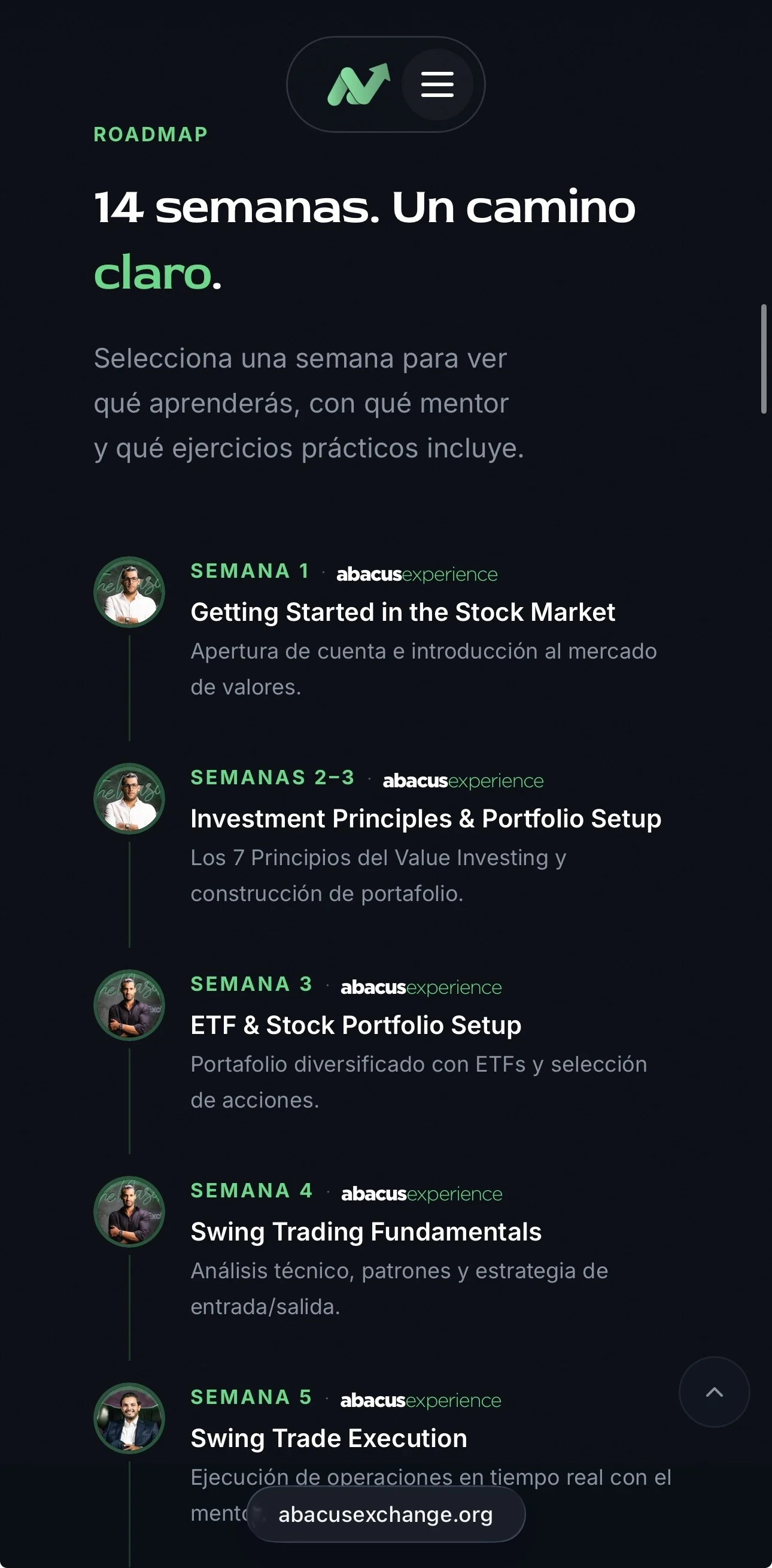 Roadmap del programa en móvil