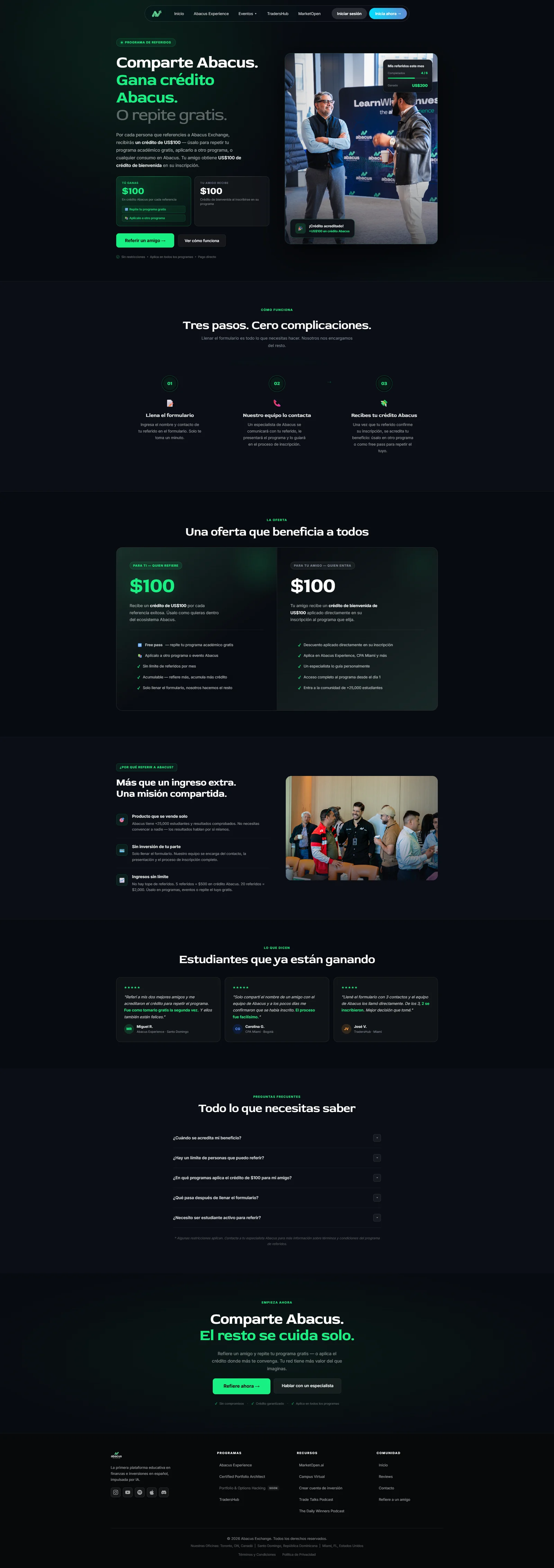 Página completa del programa de referidos
